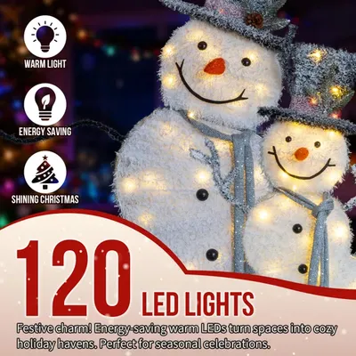 مجموعة من قطعتين من زينة رجل الثلج المضيئة مع قبعة علوية لعيد الميلاد، زينة ثنائية الأبعاد مضاءة مسبقًا مع 80 مصباح LED أبيض دافئ لتزيين عيد الميلاد في الأماكن الخارجية والداخلية.