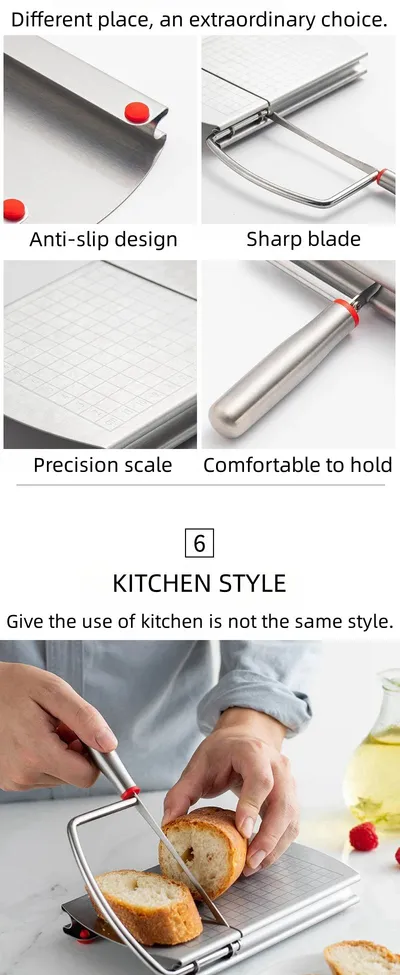 Multifunctional Slicer Butter Cheese Ham Sausage Slicer Kitchen Gadgets Stainless Steel Cutting Board With Silicone Suction Base