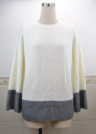 Contrast Panel Long Sleeve Loose Knit Sweater