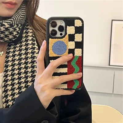 Plush Check Geometric Panel Phone Case