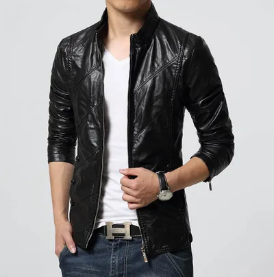 PU Leather Casual  Jacket Large Size Korean Slim