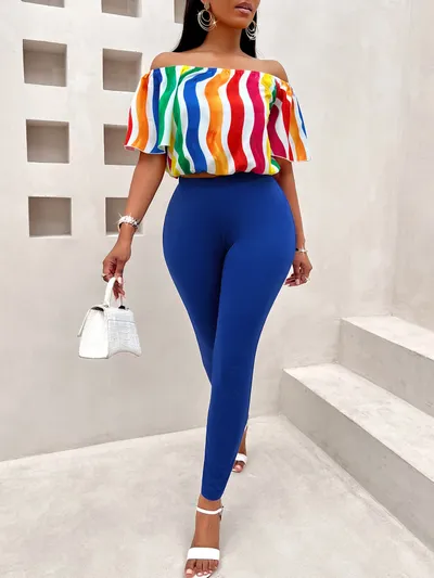 Casual Loose Off-shoulder Short Sleeve Matching Women's Suit