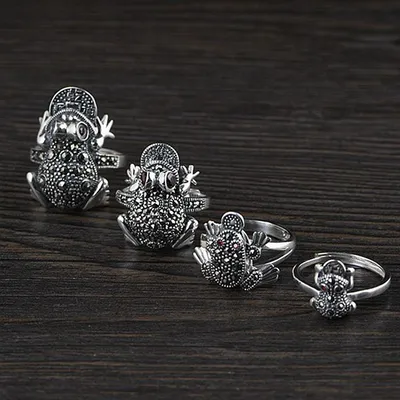 S925 Silver Vintage Thai Silver Maxai Gold Cicada Frog Ring