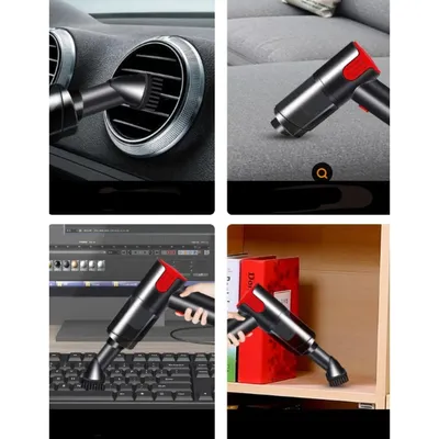 مكنسة كهربائية لاسلكية للسيارة - حمراء، قابلة للشحن عبر منفذ USB، مكنسة كهربائية منزلية محمولة صغيرة الحجم، مكنسة كهربائية مكتبية محمولة