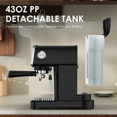 20 BAR Slim Espresso Machine With Milk Frother, Cup Warmer, 43 OZ Detachable Tank, For Espresso, Americano, Latte, Space-Saving, Screen Button, Black, Amazon Resale Prohibited