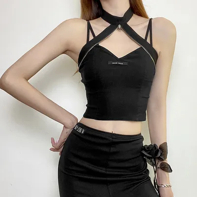 European And American Women's Pure Color Stitching Hollow Hanging Neck