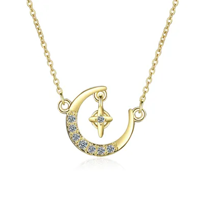Simple Short Clavicle Chain Diamond Star And Moon Pendant
