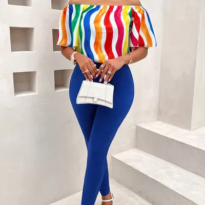 Casual Loose Off-shoulder Short Sleeve Matching Women's Suit