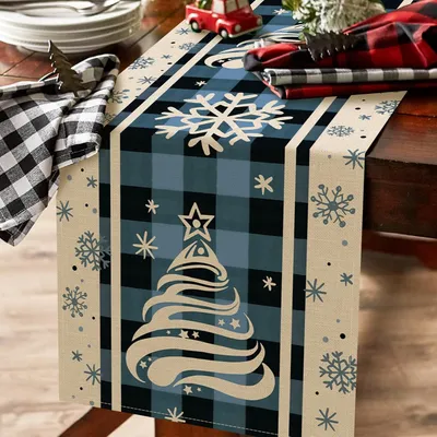 Christmas Trees Merry Xmas Table Runner, Seasonal Winter Holiday Kitchen Dining Table Decoration