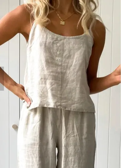 Women's New Solid Color Fashion Elastic Pants Sling Home Set