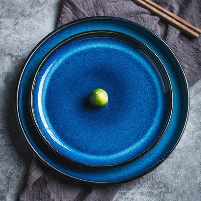 Blue Kiln Baked Gradient Ceramic Western Cuisine Plate Meal Tray Restaurant Dish Home Cutlery Plate