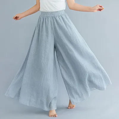 Elegant A-line Elastic Waist Big Trousers Wide Leg Culottes Trendy