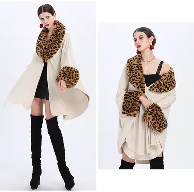 Loose Plus Size Fashion Fox Fur Collar Cloak Cape Women