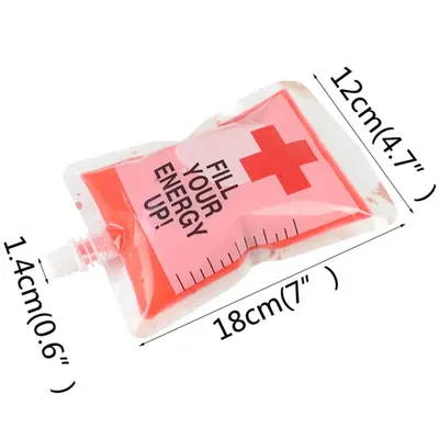 20 Pcs Blood Bags For Drinks Heavy Duty Hand-held Translucent Plastic Smoothie Reusable Leakproof Alcohol Bag Freezable Juice Pouches For Halloween Party Supplies Hot Weather Cooling