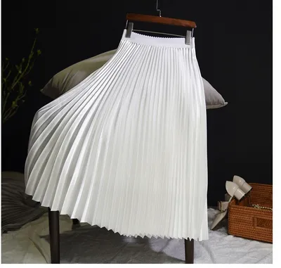 Pure Color Korean Style Pleated Skirt Skirt Mid-length High-waisted Skirt