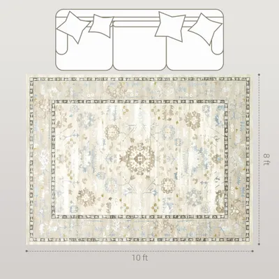 8x10 Area Rug, Indoor Boho Machine Washable Carpet For Living Room, Bedroom, Dining Room, Kitchen, Blue
