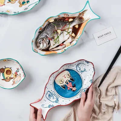 Home Large Nordic Steamed Fish Plate Microwave Available