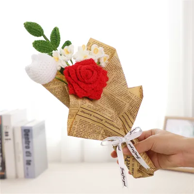 Handmade Crochet Flower Bouquet For Birthday,wedding,party Gift