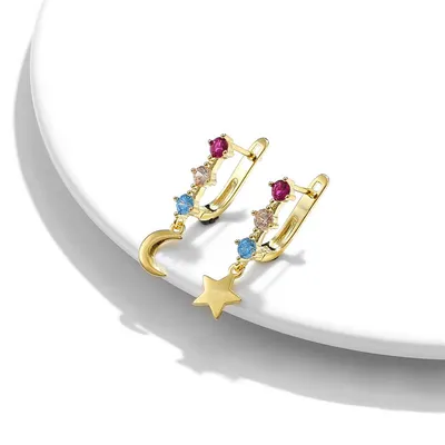 Japanese And Korean Fashion Asymmetrical Star And Moon Earrings