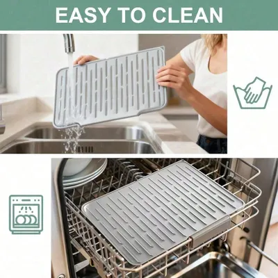 Non Slip Large Silicone Dish Draining Mat, Heat Resistant Sink Liner Countertop Trivet For Kitchen Dishes, Cookware Utensils.