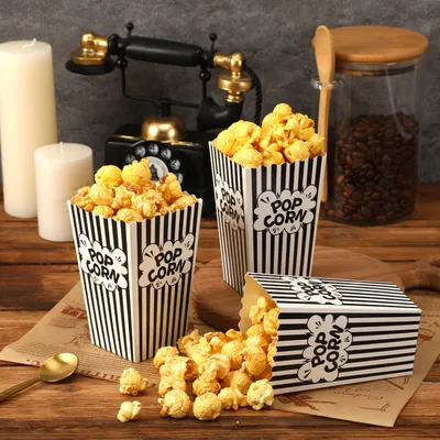 Mini Paper Popcorn Bags, Small Popcorn Bags Black And White Movie Night Popcorn Boxes For Kids