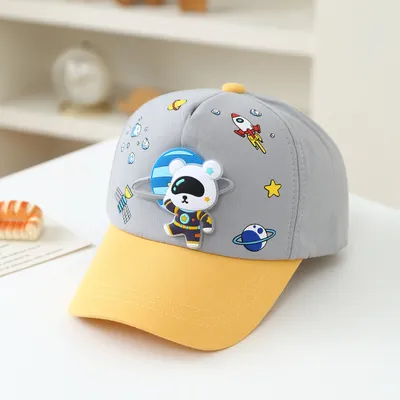 New Space Bear Kids' Baseball Cap - Colorful Baby Plaid Hat With Cartoonish Cute Style - Suitable For Daily Use