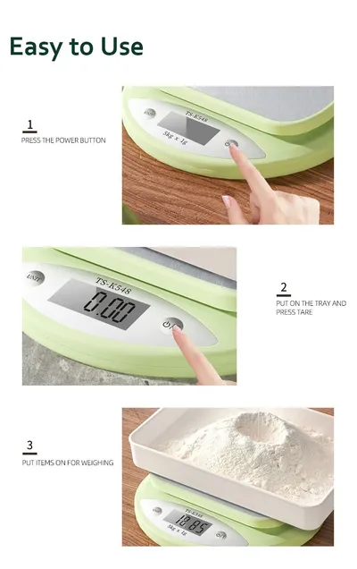 Kitchen Scale 5kg Weight Grams Digital Balance Precision Accurate Green Electronic LCD Food Baking Portable Scale