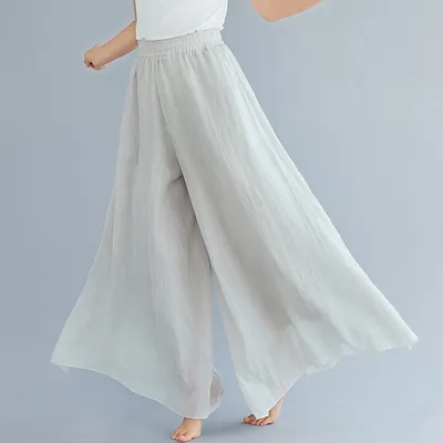 Elegant A-line Elastic Waist Big Trousers Wide Leg Culottes Trendy