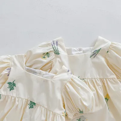 Thin Cotton Embroidery Puff Short Sleeve Baby Bodysuit Jumpsuit