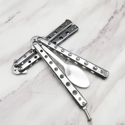 Stainless Steel Practice Butterfly Knife Folding End Blade
