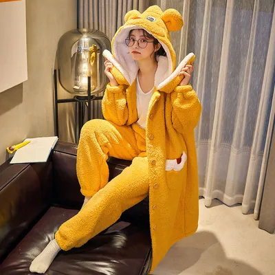 Winter Plus Velvet Thick Flannel Pajamas Suit