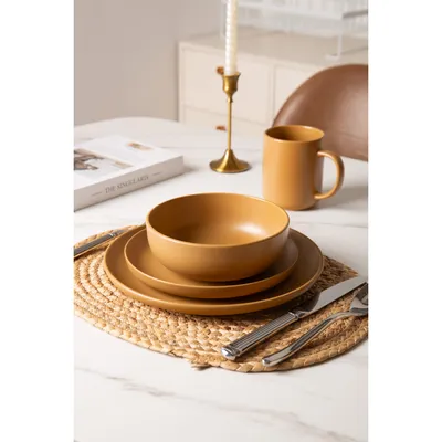 12-Piece Stoneware Dinnerware Sets With Mugs  Microwave & Dishwasher Safe Non-Toxic Dinner Plates Bowls Set  Stackable Matte Glaze Kitchenware For 3