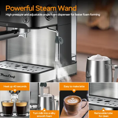 20 Bar Professional Espresso Machine With Milk Frother, Single & Double Shot, ESE Pod Compatible, Pressure Display, Removable Water Tank For Cappuccino, Latte, & Macchiato  Home Barista Edition