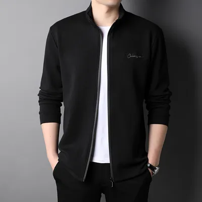 Fashion Trend Stand Collar Embroidered Sports Men's Top Jacket