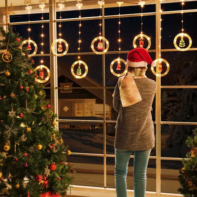 أضواء ستائر عيد الميلاد بتقنية LED، ديكور داخلي، أضواء ستائر مبتكرة، أضواء وامضة لإضفاء جو عيد الميلاد