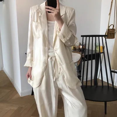 Women's Simple Glossy Lightweight Drape Suit Jacket