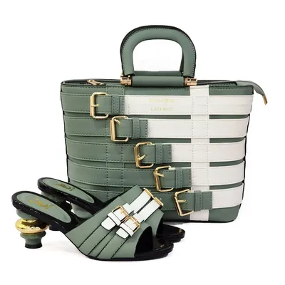 Metal Buckle Mid-heel Shoes With Large Bag Combination