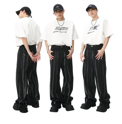 New Personalized Minority Tie-dyed Striped Loose Straight Jeans