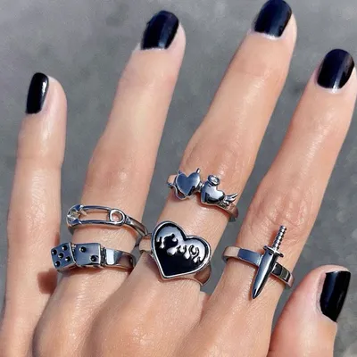 Ring Set Ins The Same Metal Love Paper Clip Ring 5-piece Set Of Personalized Retro Jewelry