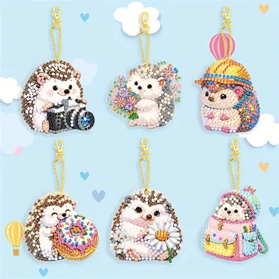 DIY Diamond Painting Keychain - Hedgehog Pattern, DIY Decorations, Diamond Kit Craft Supplies, Handmade Mosaic Painting Keychain DIY Set Suitable For Beginners, Creative Handmade Craft Gift Set