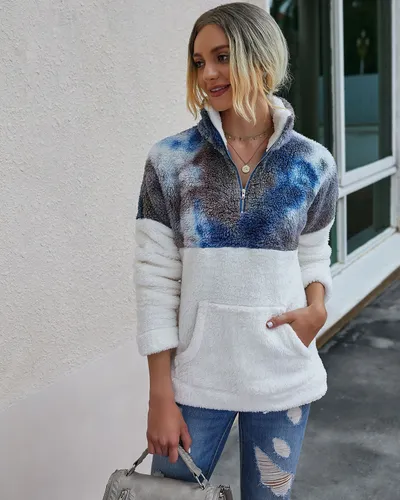 Plush tie-dye panel top