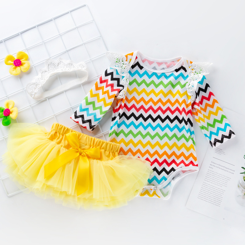 New baby long-sleeved wave pattern wings