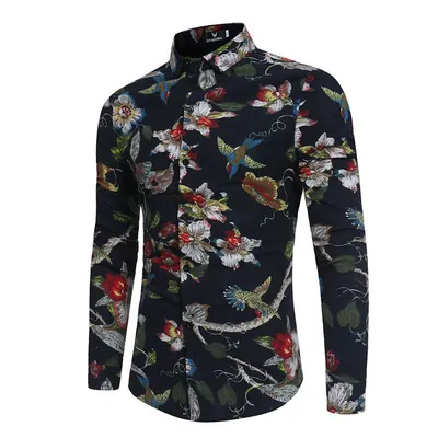 New Men's Long-sleeved Printed Shirt
