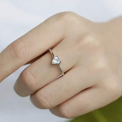 New Heart-shaped Stainless Steel Ring With Zircon Love Ring For Girls Jewelry Gifts