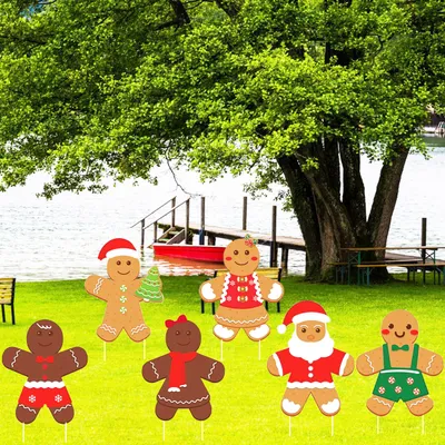 12 قطعة من لافتات رجل خبز الزنجبيل لعيد الميلاد، مقاومة للماء، لتزيين الحدائق الخارجية، مثالية لتزيين الحدائق والممرات في موسم الأعياد.