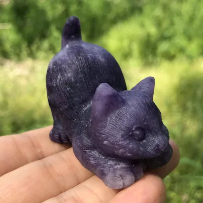 Natural Crystal Carving Purple Mica Cat Craft Ornament