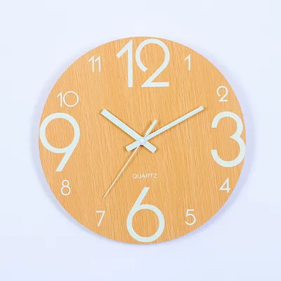 Night Light Silent Wood Grain Creative Wall Clock