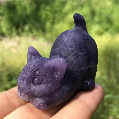 Natural Crystal Carving Purple Mica Cat Craft Ornament