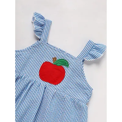 Kids Baby Girl Back To School Outfit, First Day Of School, Summer Ruffle Sleeves Applique Top & Shorts Set