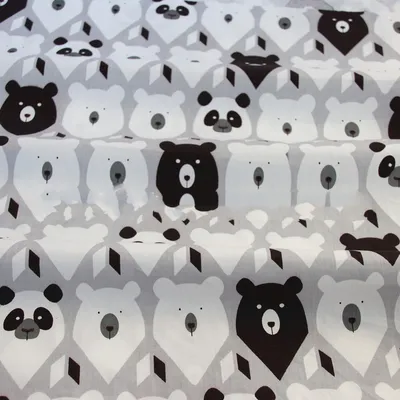 Jungle Bear Grey Twill Cotton Cartoon Fabric